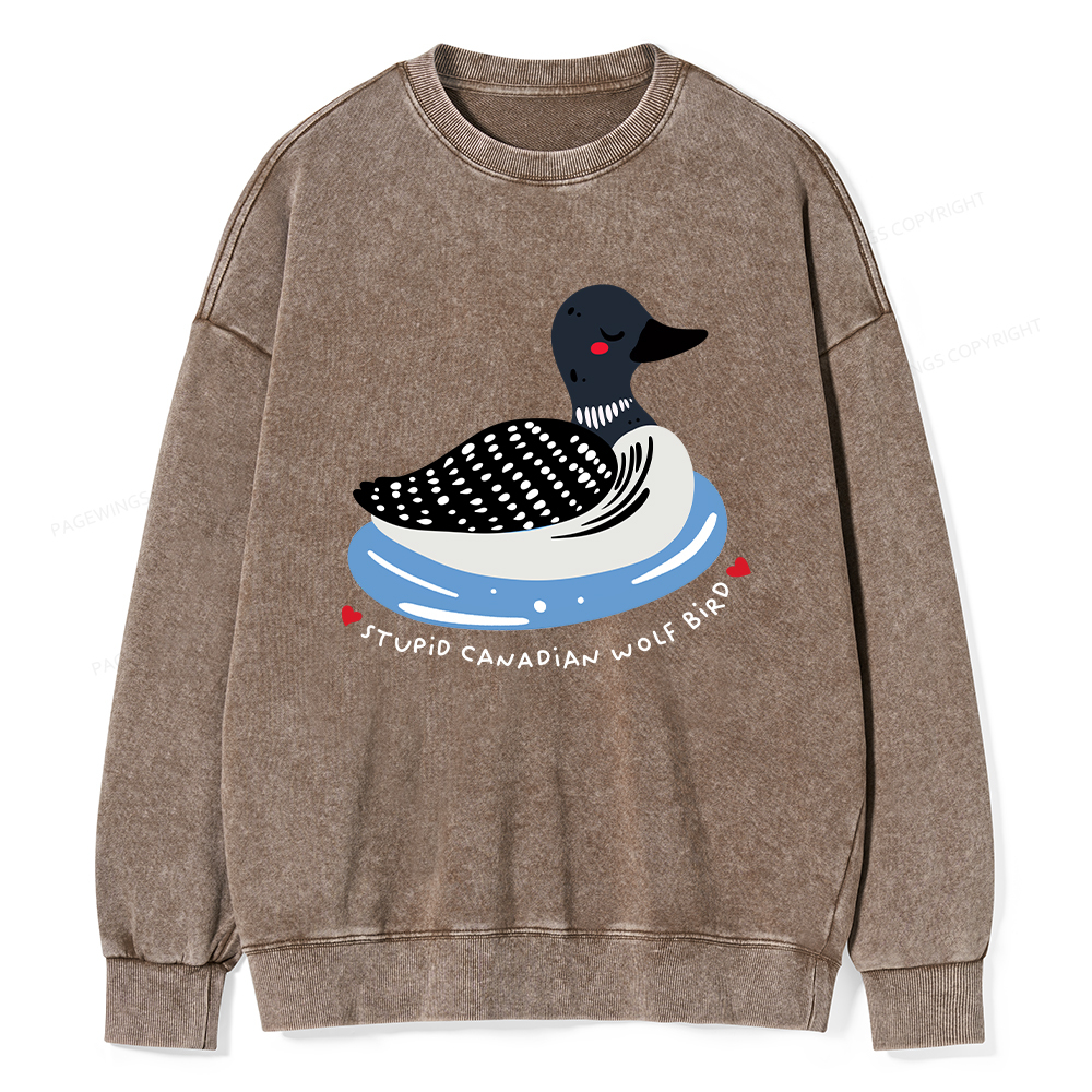 Pagewings Stupid Canadian Wolf Bird Washed Sweatshirt