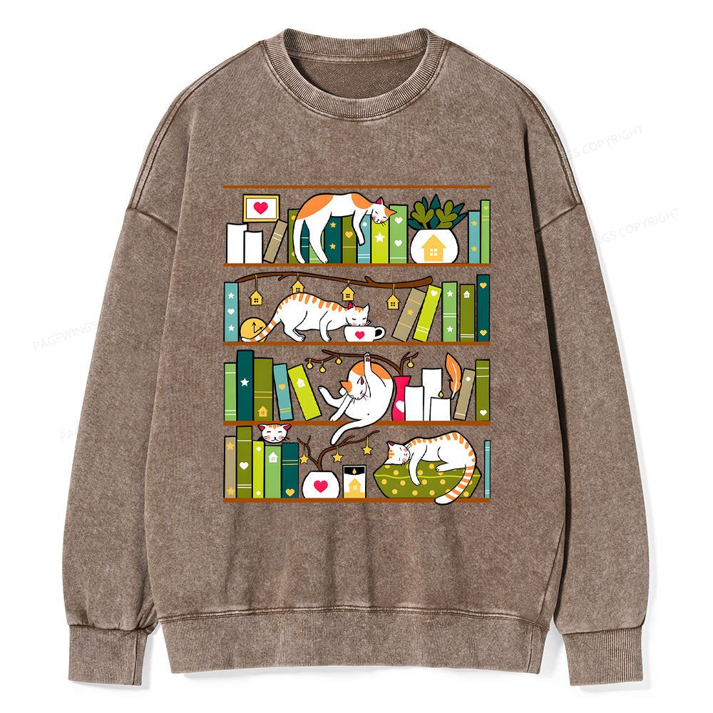Pagewings Library Cats Washed Sweatshirt