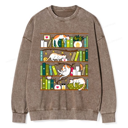 Pagewings Library Cats Washed Sweatshirt