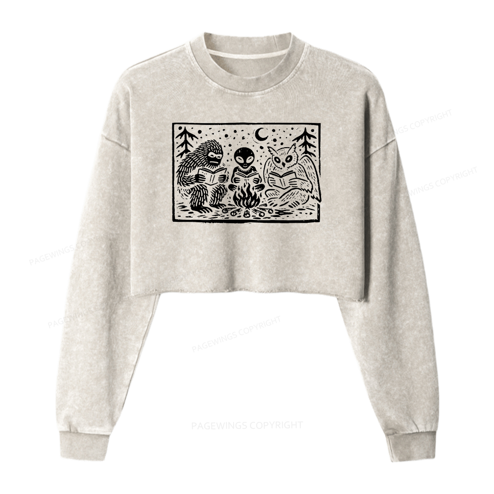 Pagewings Book Lover Shirt Washed Crop Sweatshirt