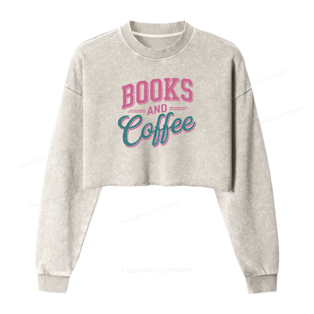 Pagewings Books And Coffee Washed Crop Sweatshirt
