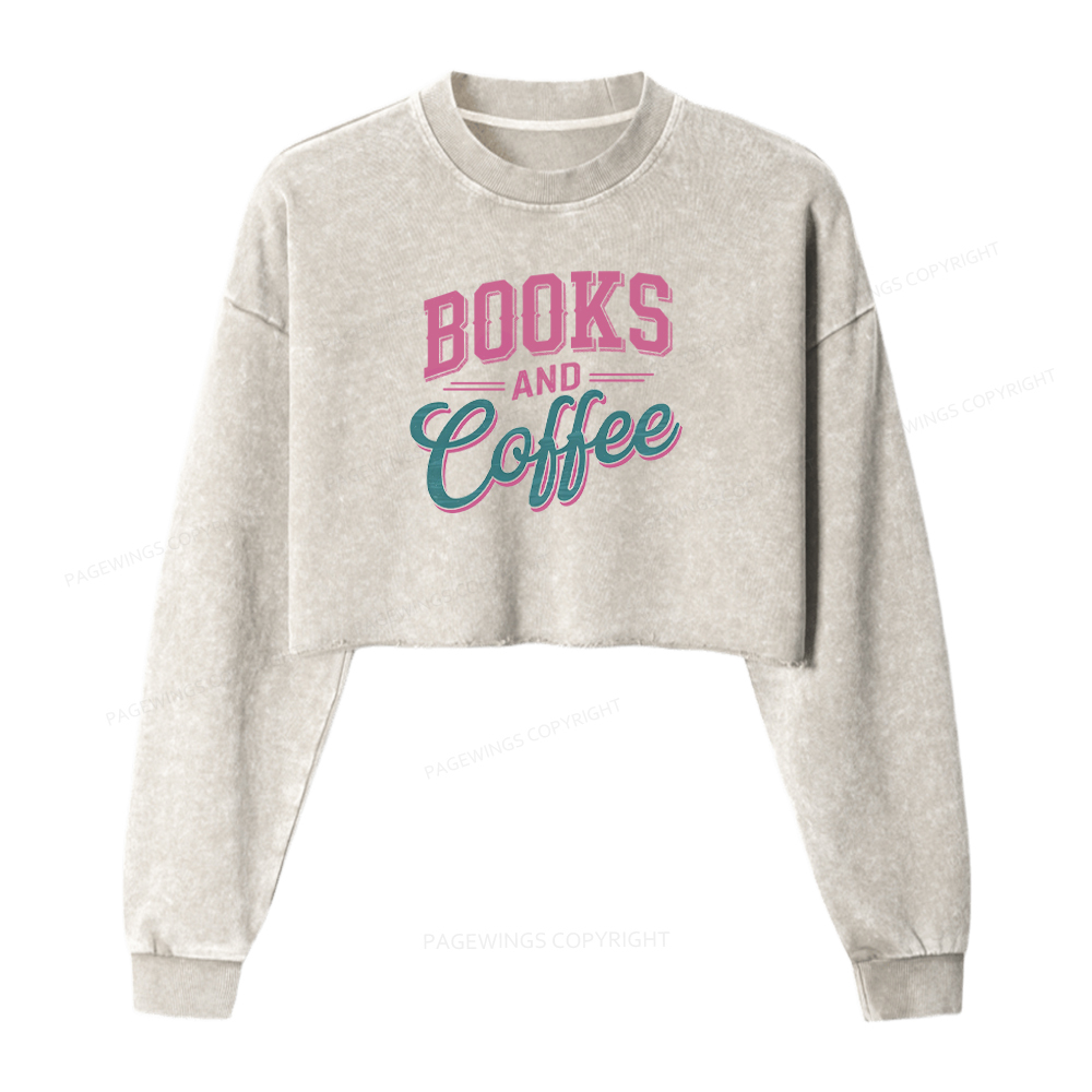 Pagewings Books And Coffee Washed Crop Sweatshirt