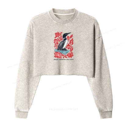 Pagewings Stupid Canadian Wolf Bird Washed Crop Sweatshirt