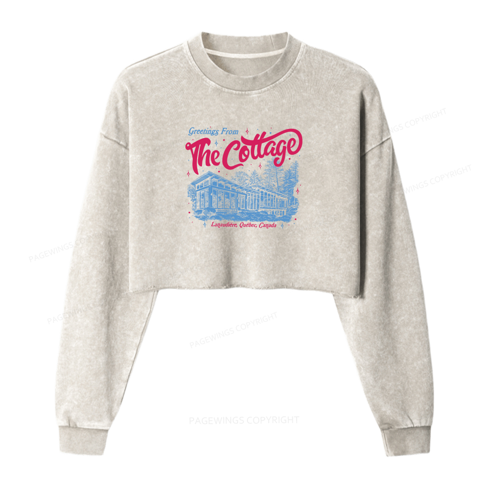 Pagewings Greetings From The Cottage Washed Crop Sweatshirt