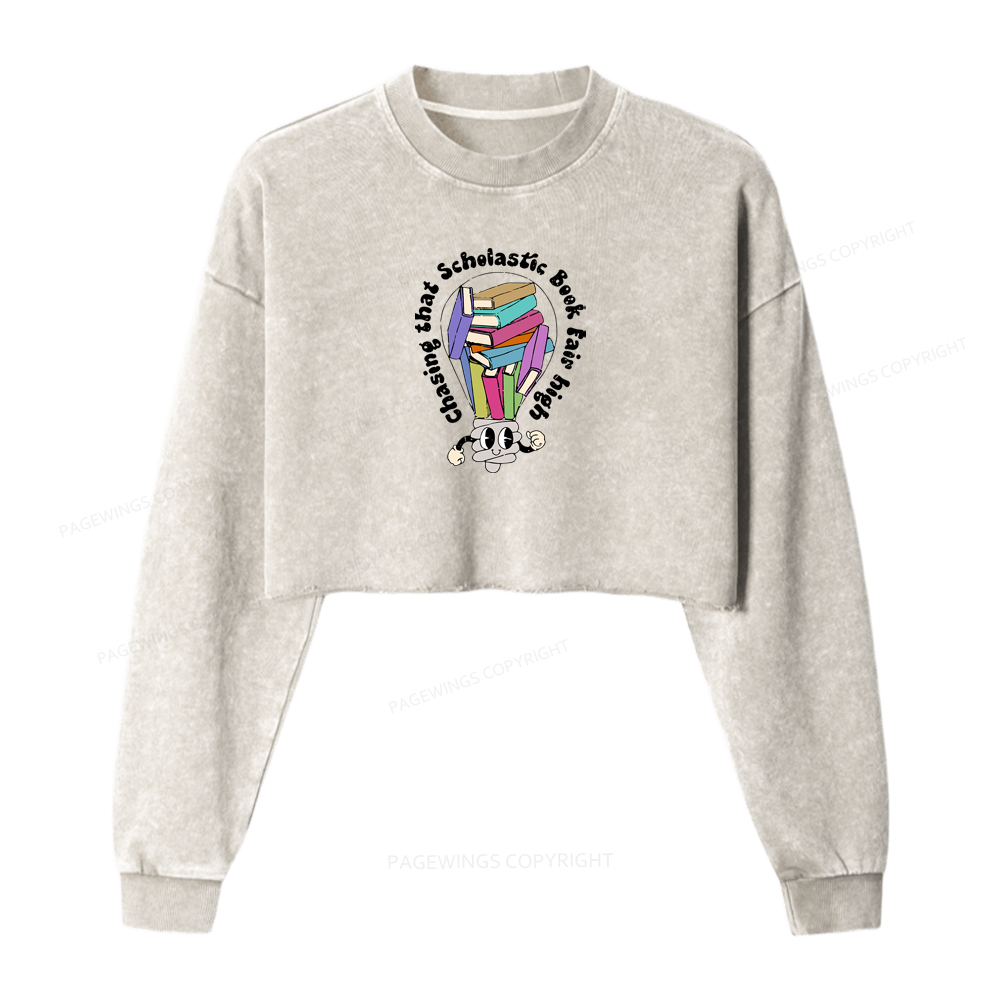 Pagewings Chasing That Scholastic Book Fair High Washed Crop Sweatshirt