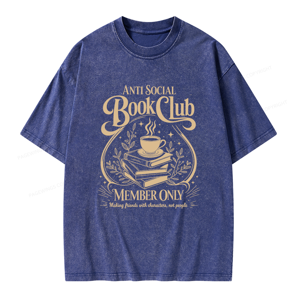 Pagewings Anti Social Book Club Unisex Washed T-shirt