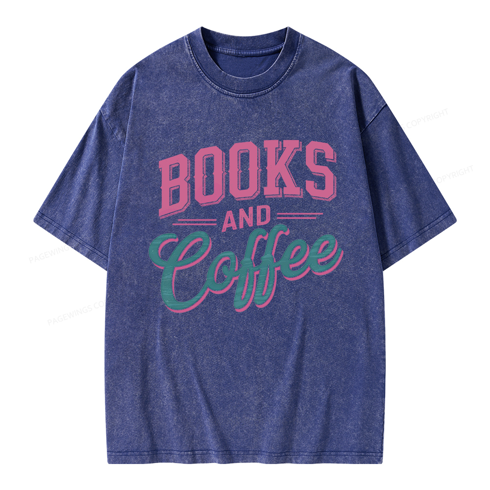 Pagewings Books And Coffee Unisex Washed T-shirt
