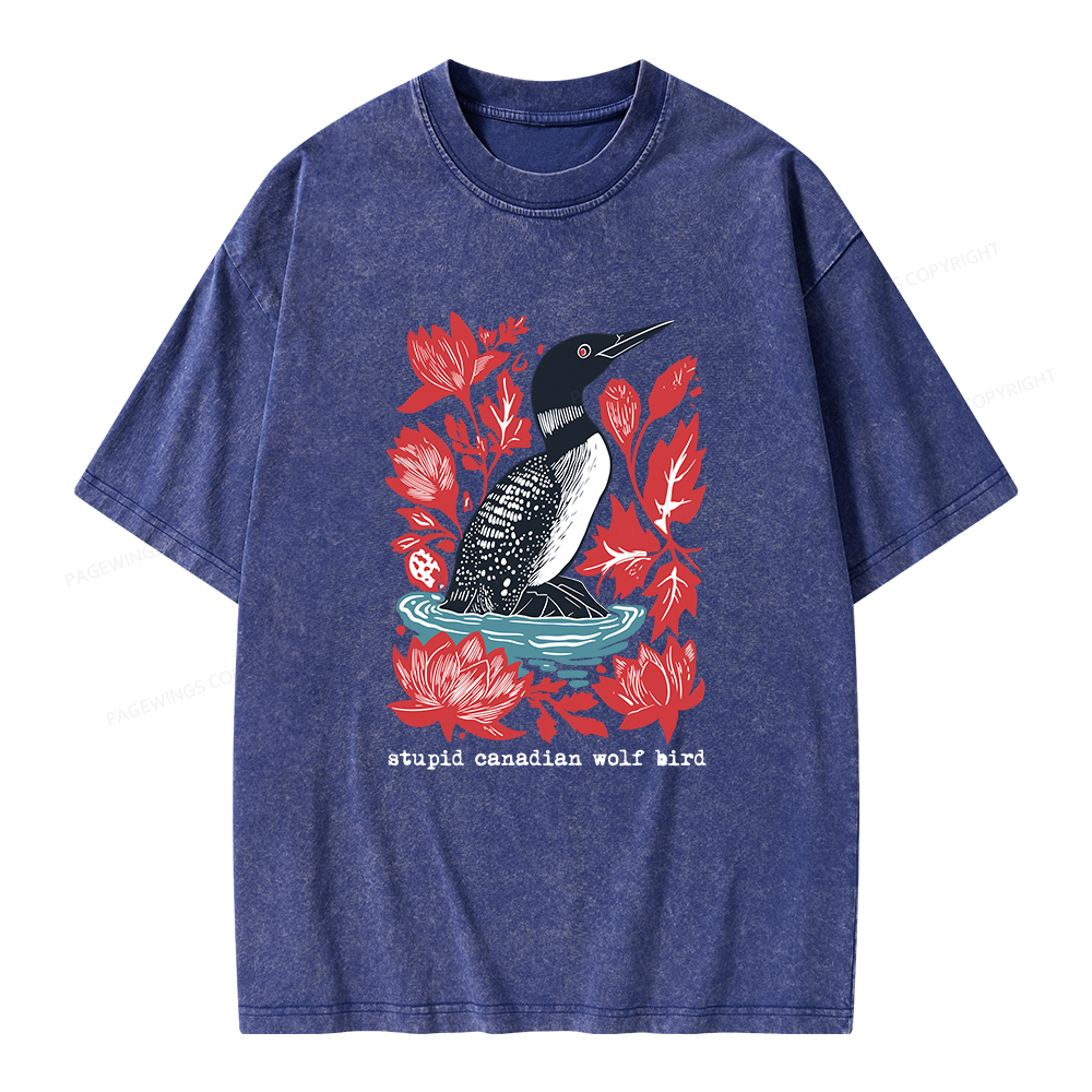 Pagewings Stupid Canadian Wolf Bird Unisex Washed T-shirt