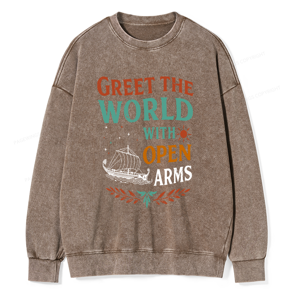 Pagewings Greet the World With Open Arms Washed Sweatshirt