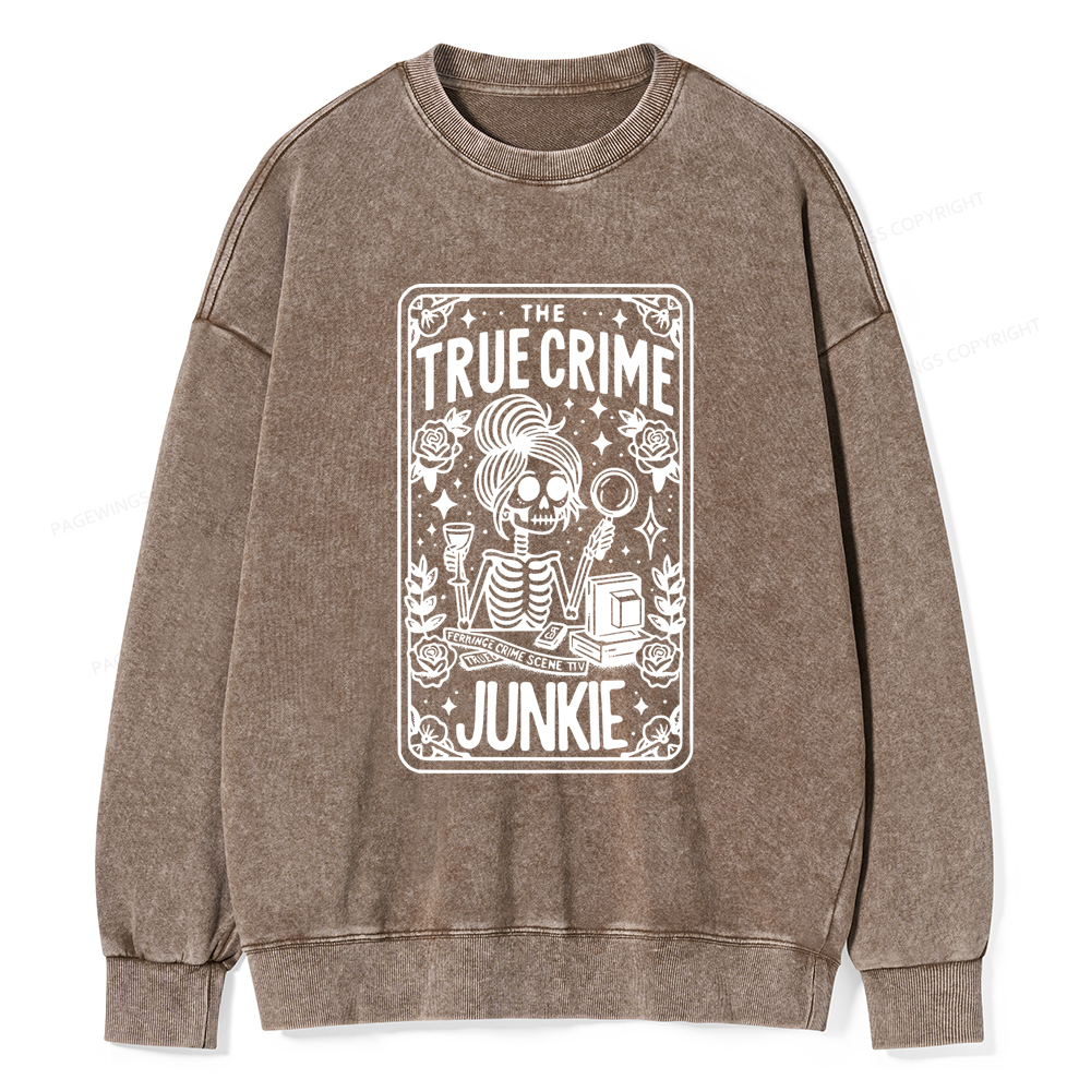 Pagewings True Crime Junkie Tarot Card Washed Sweatshirt