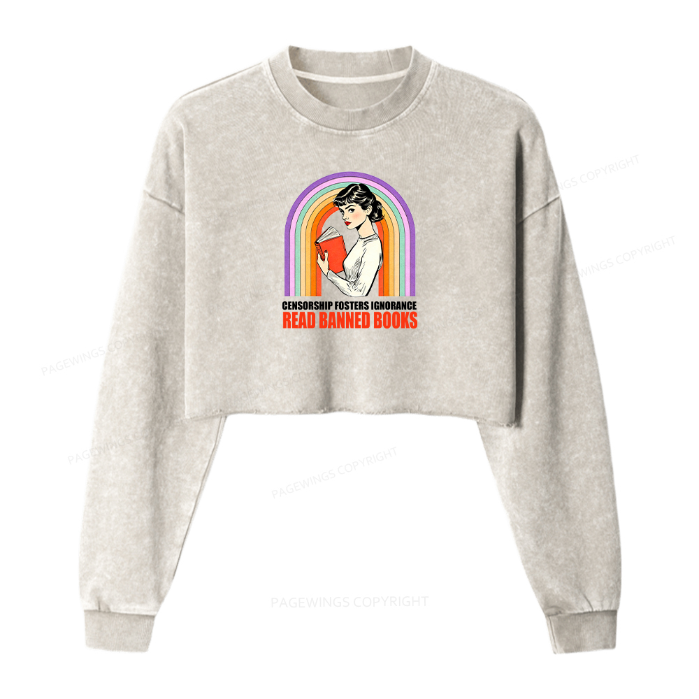 Pagewings Read Banned Books Washed Crop Sweatshirt