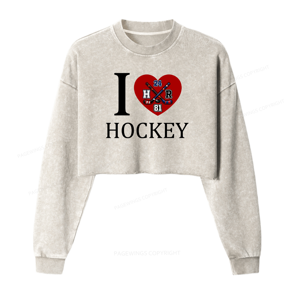 Pagewings I Heart Hockey Washed Crop Sweatshirt