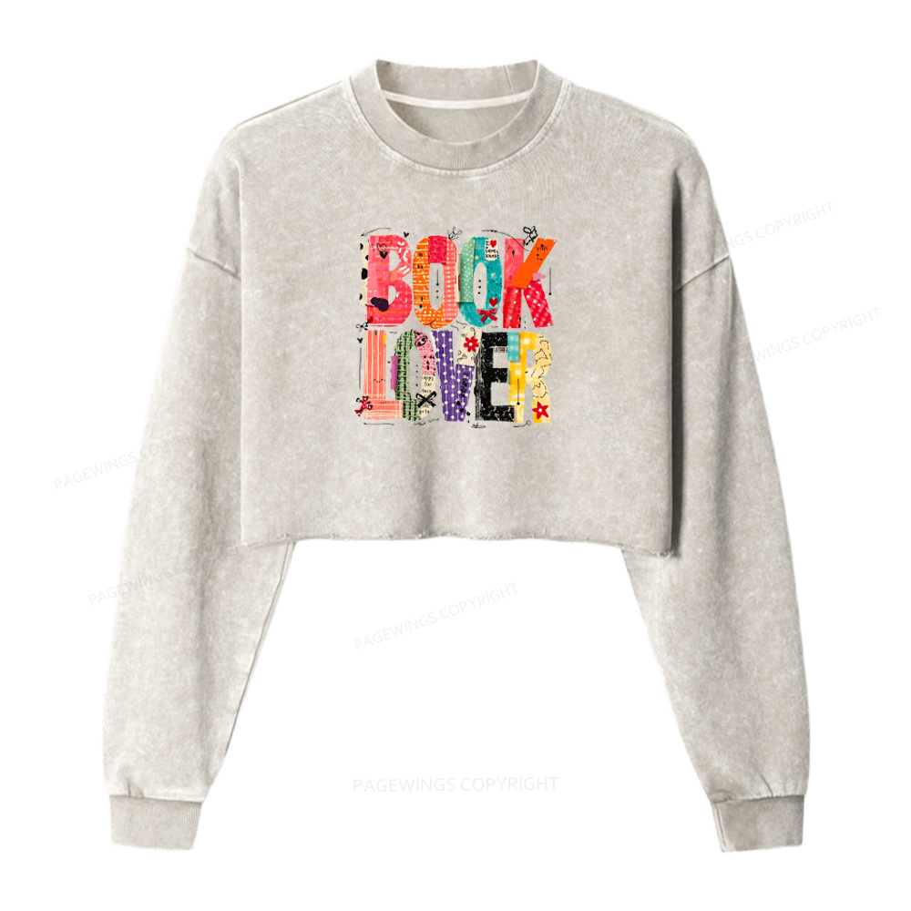 Pagewings Book Lover Washed Crop Sweatshirt