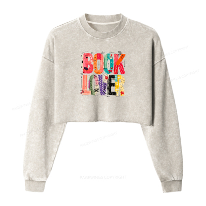 Pagewings Book Lover Washed Crop Sweatshirt