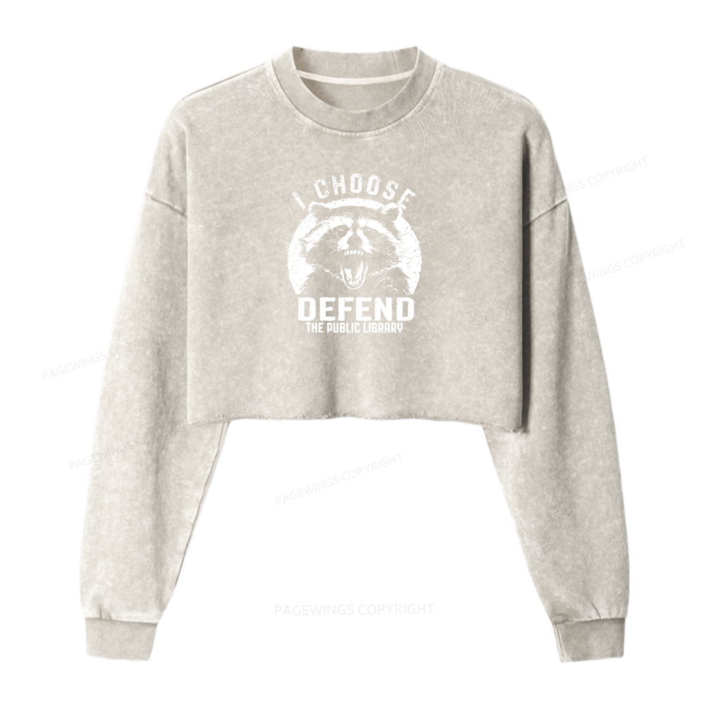 Pagewings I Choose The Public Library Washed Crop Sweatshirt