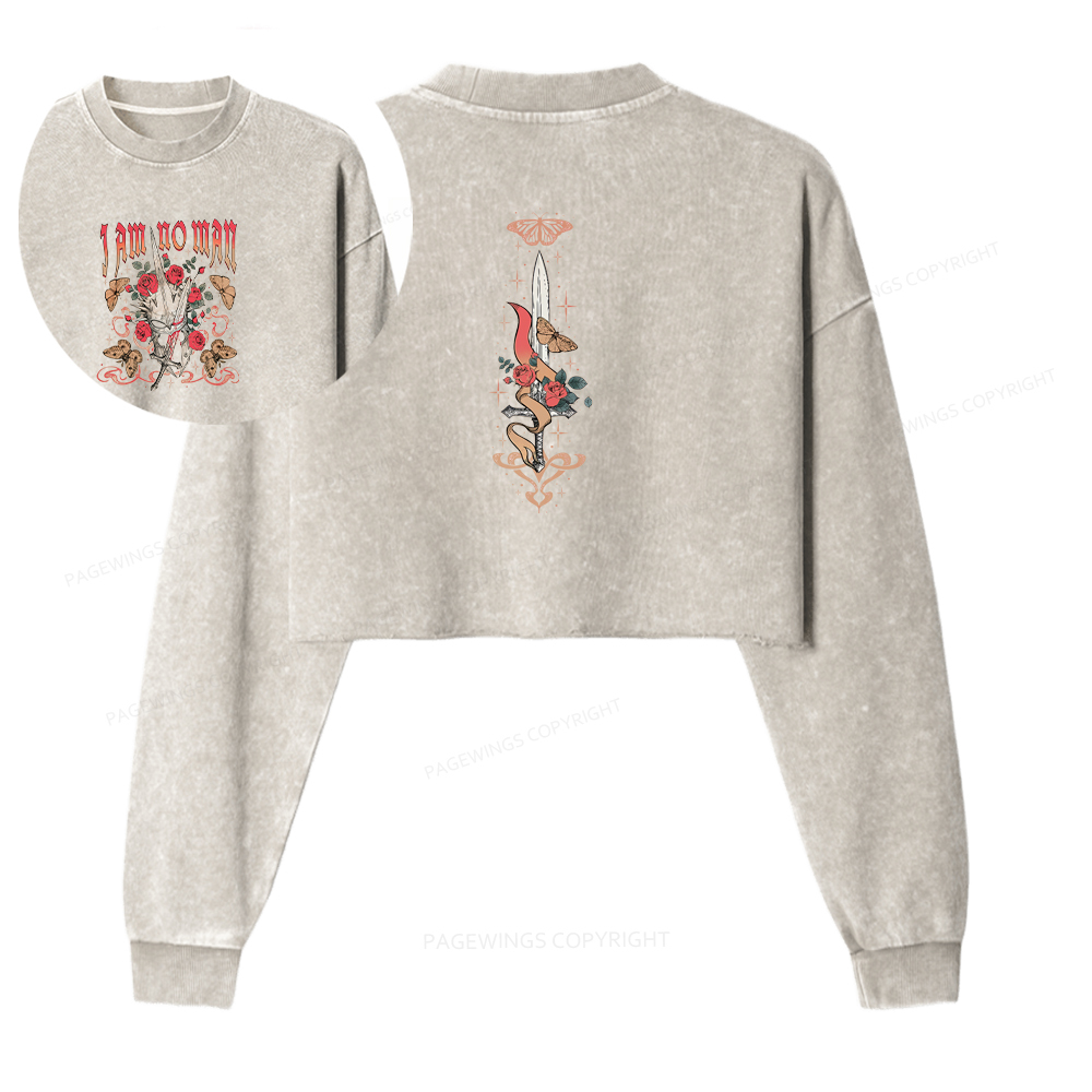 Pagewings I Am No Man Washed Crop Sweatshirt