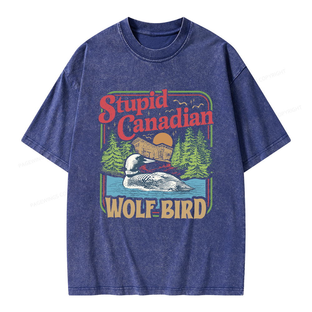 Pagewings Stupid Canadian Wolf Bird Unisex Washed T-shirt