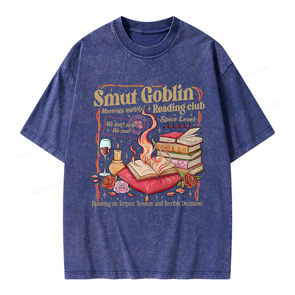 Pagewings Smut Goblin Dark Romance Bookish Unisex Washed T-shirt