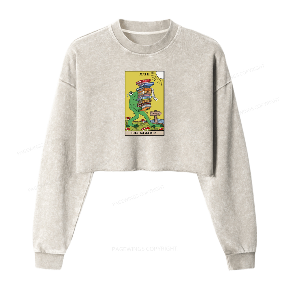 Pagewings Tarot Frog The Reader Washed Crop Sweatshirt