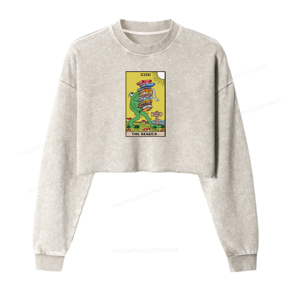 Pagewings Tarot Frog The Reader Washed Crop Sweatshirt