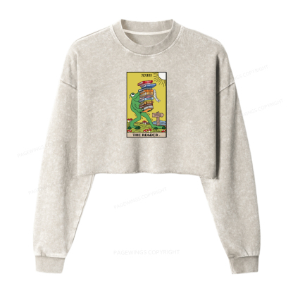 Pagewings Tarot Frog The Reader Washed Crop Sweatshirt