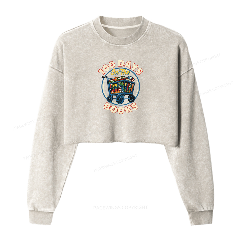 Pagewings 100 Days In The Books Washed Crop Sweatshirt