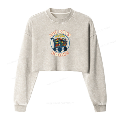 Pagewings 100 Days In The Books Washed Crop Sweatshirt