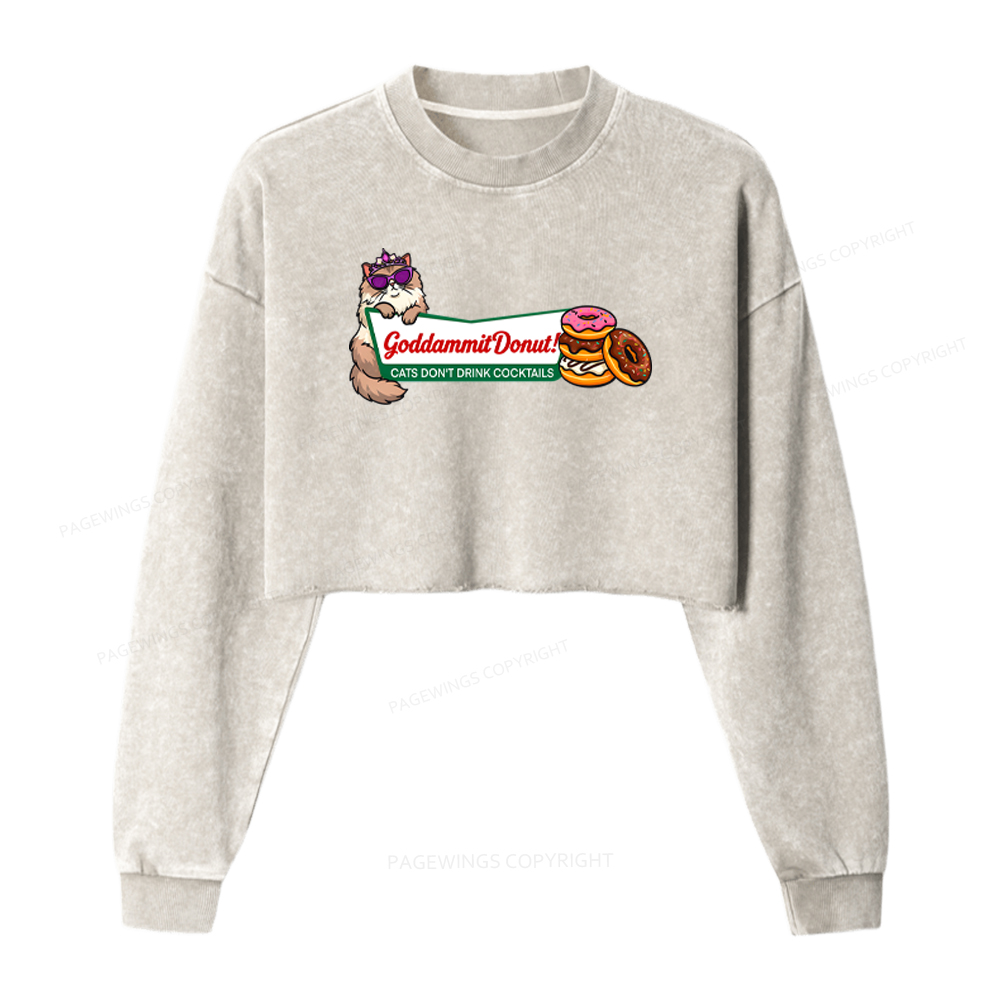 Pagewings Goddammit Donut Washed Crop Sweatshirt