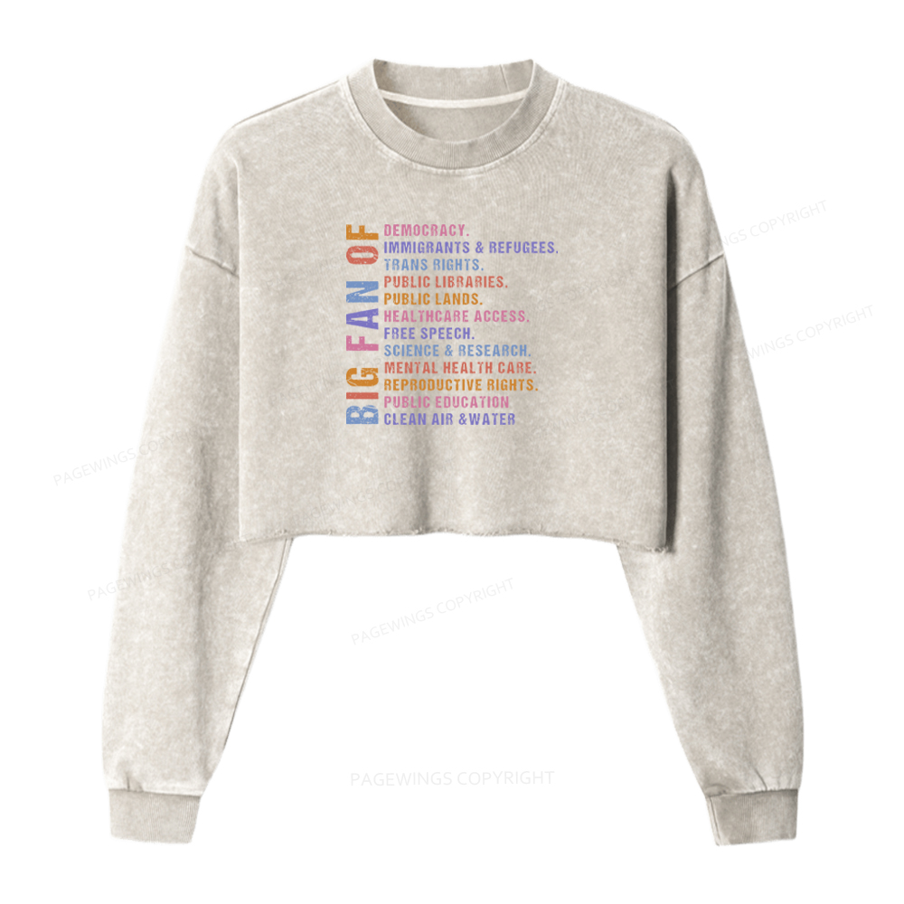 Pagewings Big Fan Of Human Rights Washed Crop Sweatshirt