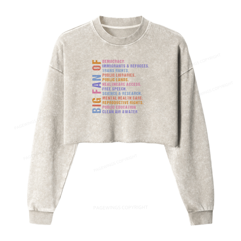 Pagewings Big Fan Of Human Rights Washed Crop Sweatshirt