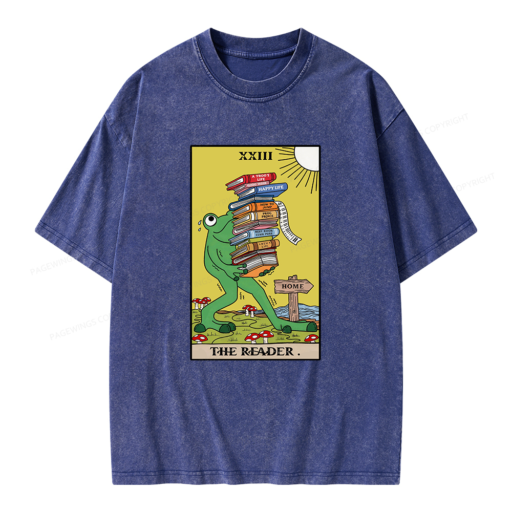 Pagewings Tarot Frog The Reader Unisex Washed T-shirt