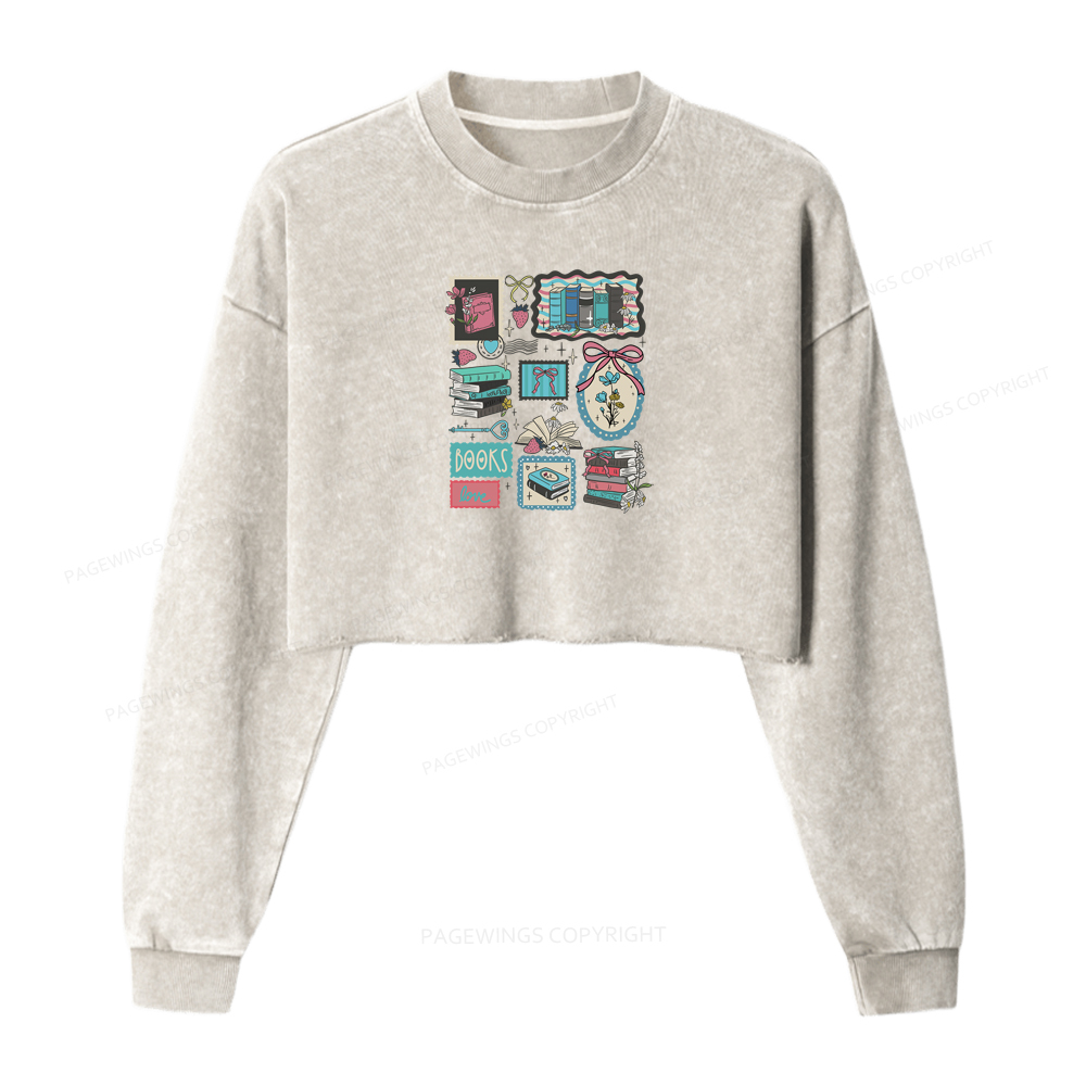 Pagewings Retro Bookish Love Washed Crop Sweatshirt