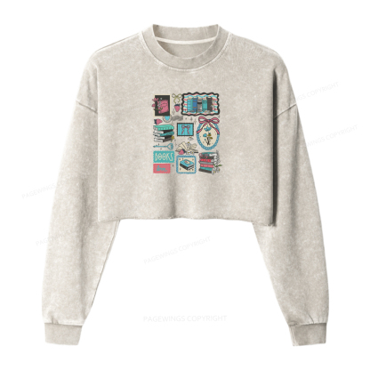 Pagewings Retro Bookish Love Washed Crop Sweatshirt