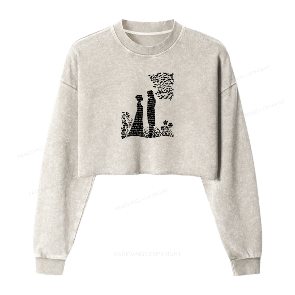 Pagewings Pride and Prejudice Book Lover Washed Crop Sweatshirt