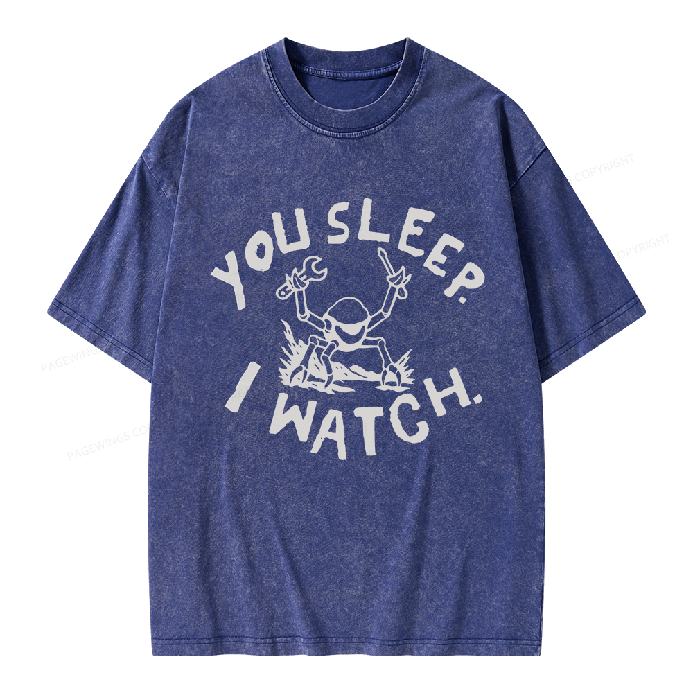 Pagewings You Sleep I Watch Unisex Washed T-shirt