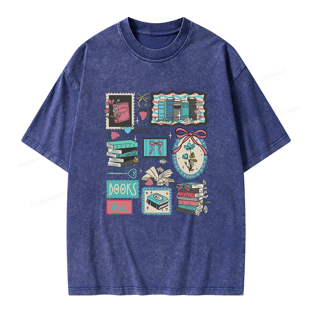 Pagewings Vintage Book Lover Unisex Washed T-shirt
