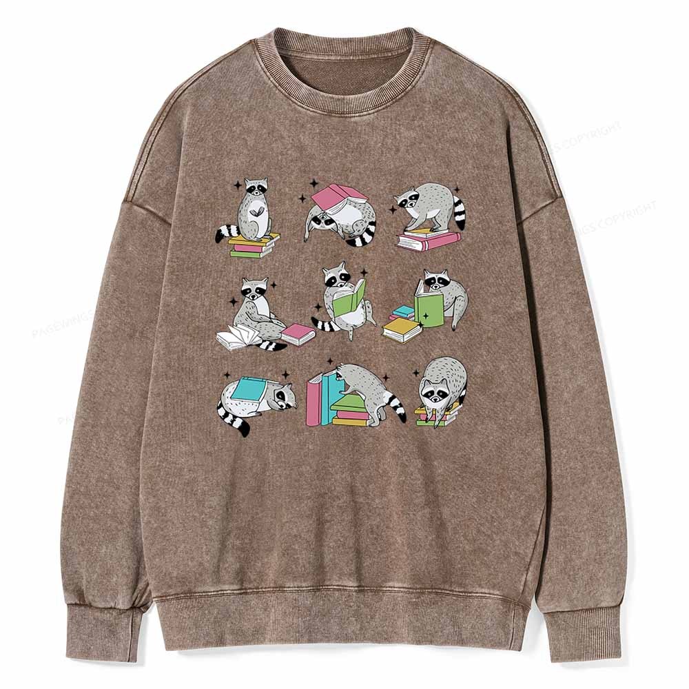 Pagewings Funny Raccoon Reading Comfort Colors Shirt Unisex Washed Sweatshirt