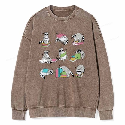 Pagewings Funny Raccoon Reading Comfort Colors Shirt Unisex Washed Sweatshirt