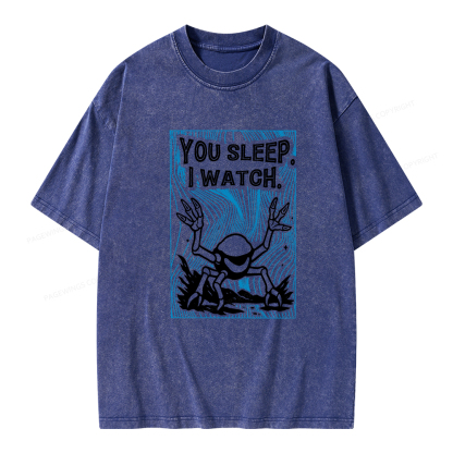 Pagewings You Sleep I Watch Unisex Washed T-shirt