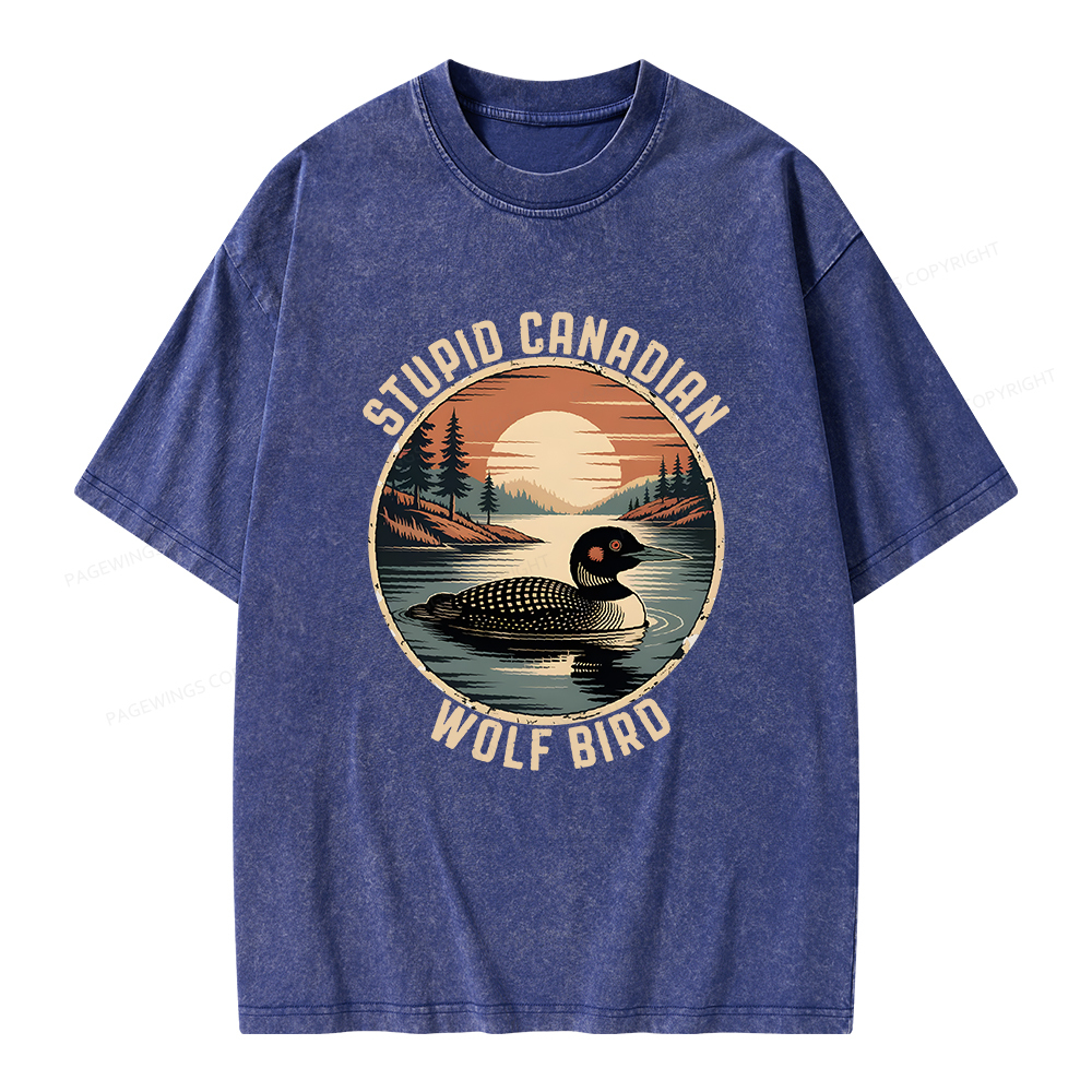Pagewings Stupid Canadian Wolf Bird Unisex Washed T-shirt