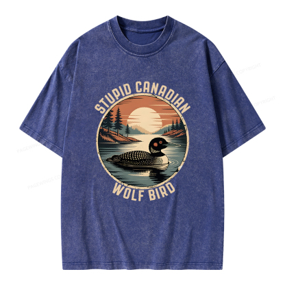 Pagewings Stupid Canadian Wolf Bird Unisex Washed T-shirt