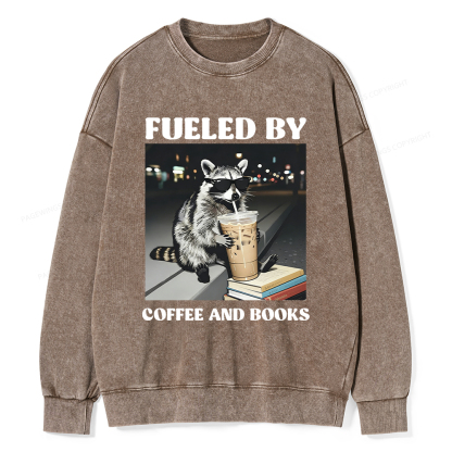 Pagewings Raccoon Reading And Drinking Iced Coffee Washed Sweatshirt