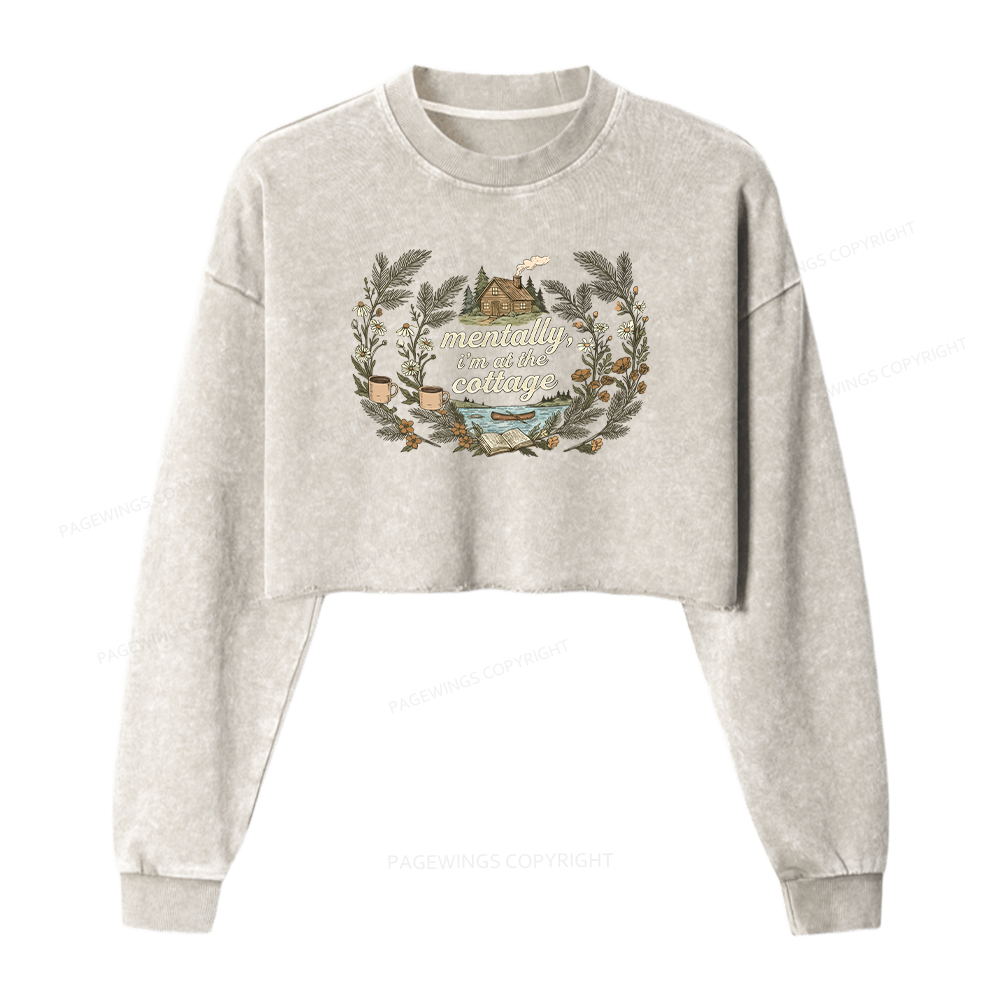 Pagewings I'm At The Cottage Washed Crop Sweatshirt