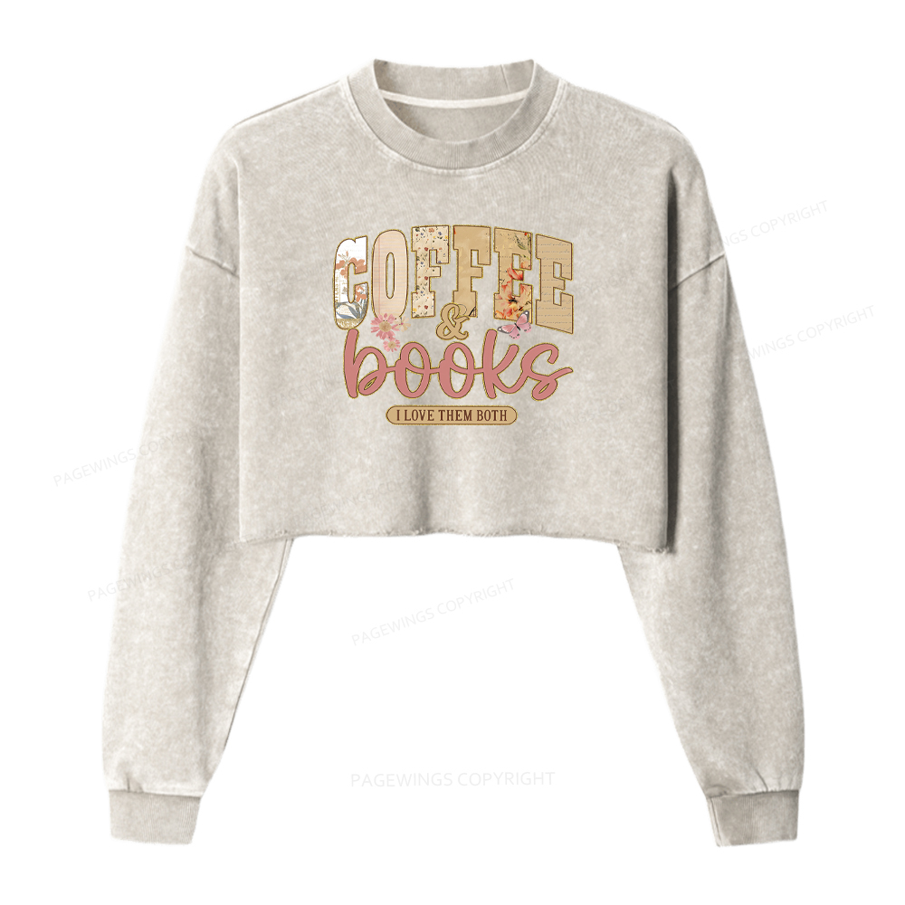 Pagewings Coffee And Books Washed Crop Sweatshirt