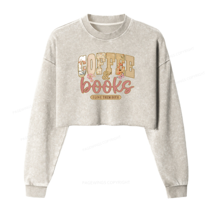 Pagewings Coffee And Books Washed Crop Sweatshirt