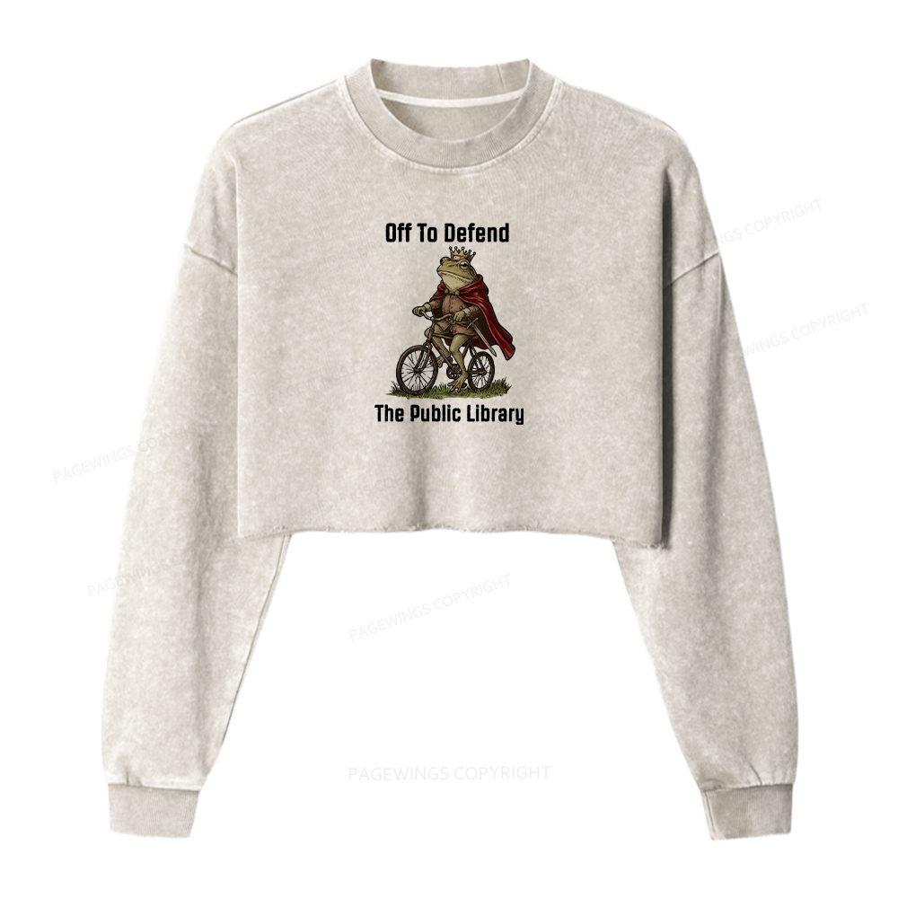 Pagewings Off To Defend The Public Library Washed Crop Sweatshirt
