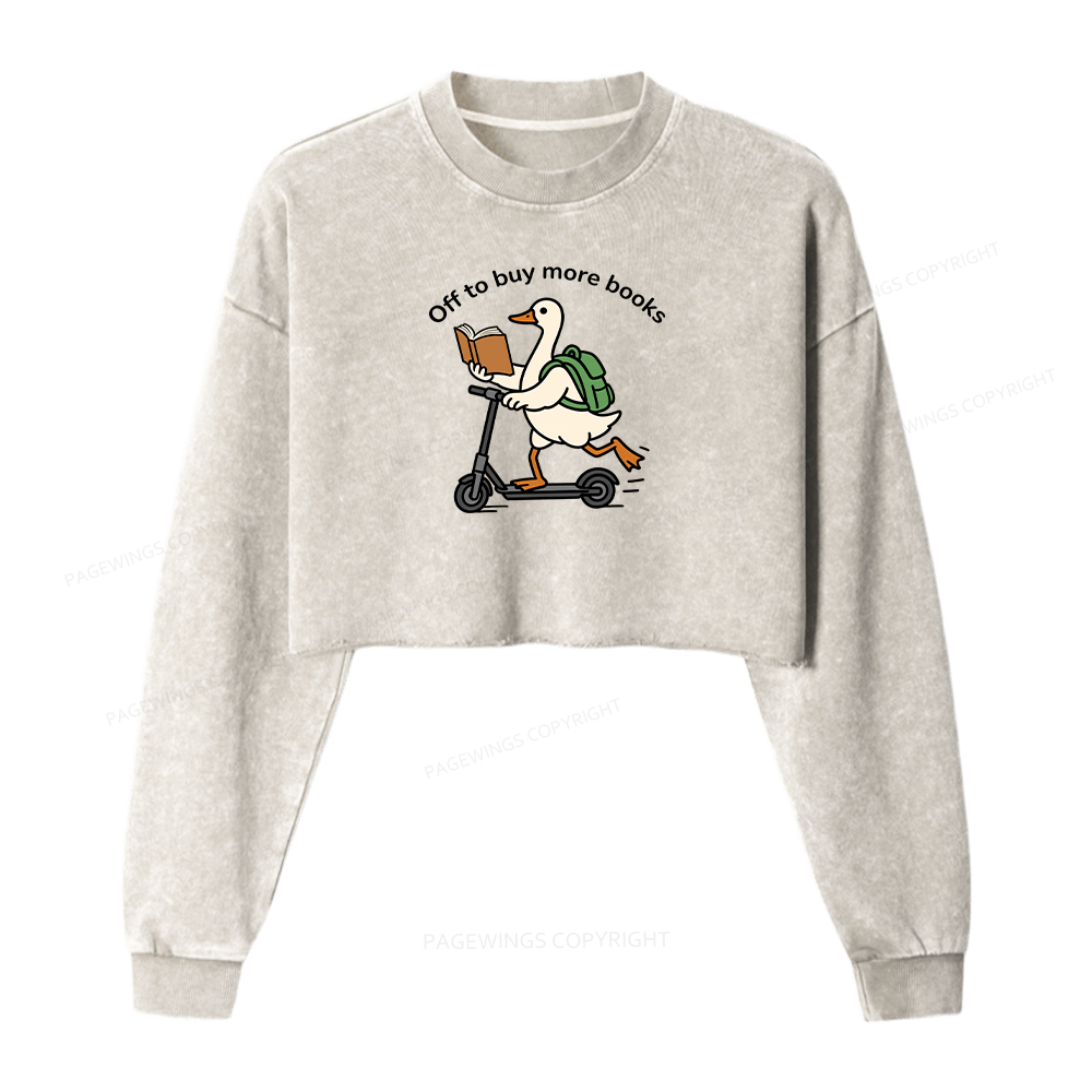 Pagewings Off To Buy More Books Washed Crop Sweatshirt