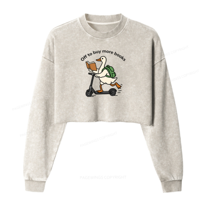Pagewings Off To Buy More Books Washed Crop Sweatshirt