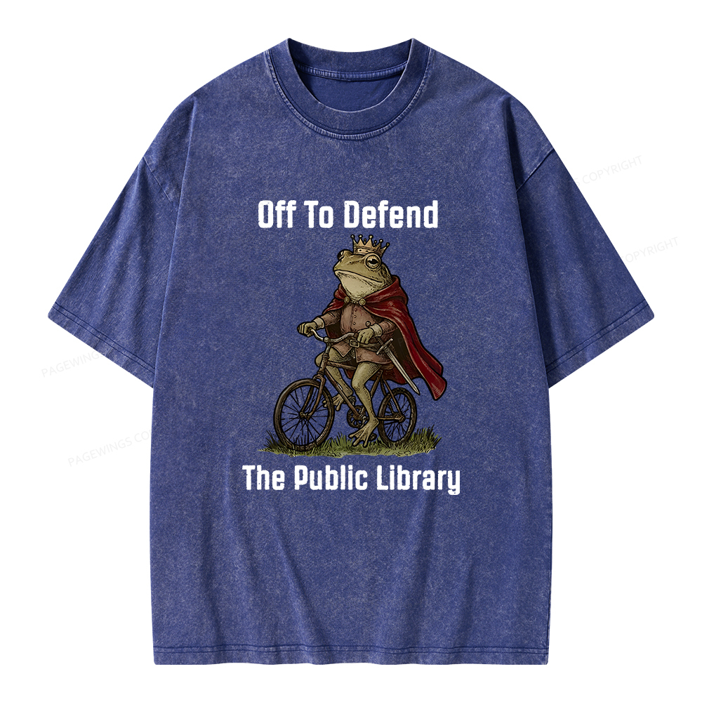 Pagewings Off To Defend The Public Library Unisex Washed T-shirt