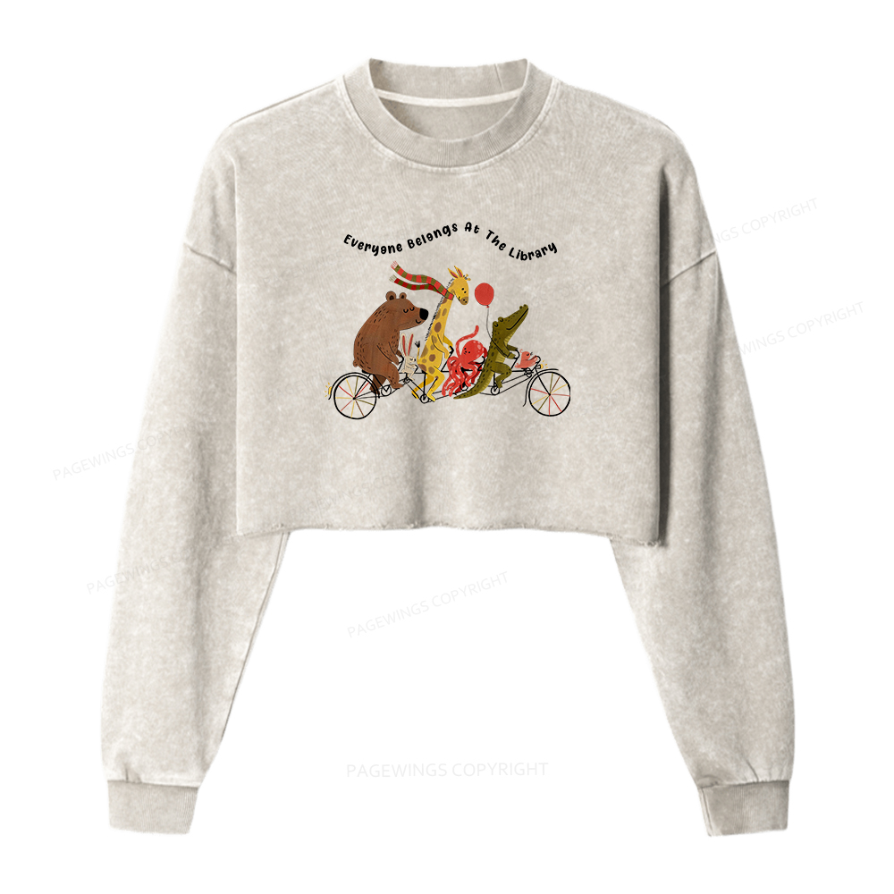 Pagewings Everyone Belongs At The Library Washed Crop Sweatshirt